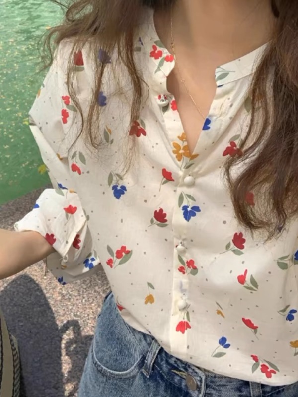 SUSAN's popular Korean style colorful polka-dot puff sleeve pleated shirt women's summer new loose versatile shirt top