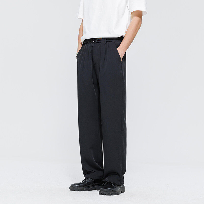 Versatile and trendy men's straight drapey ice silk casual pants