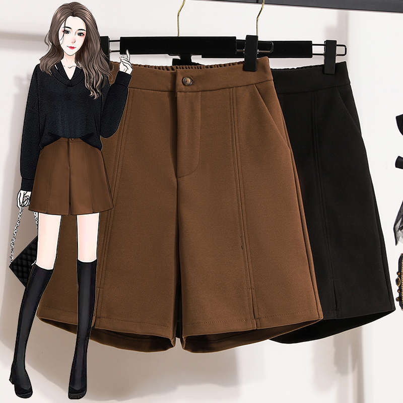 Women's woolen shorts autumn new style high-waisted slim A-line casual wide-leg boot pants