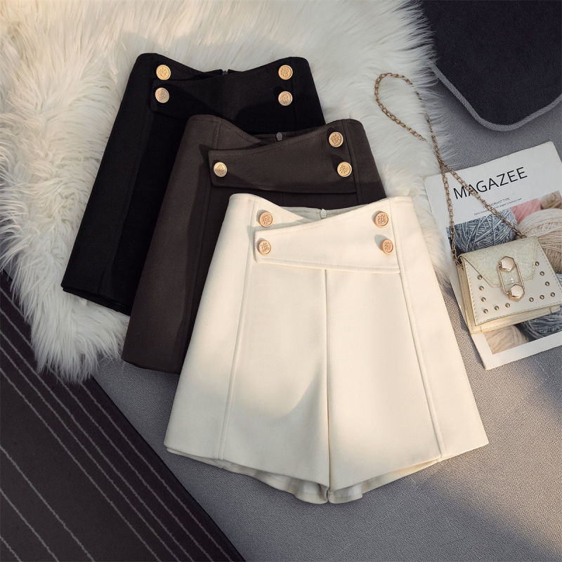 Thickened woolen shorts for women in autumn and winter new style high-waisted slimming A-line outer wear versatile wide-leg boot pants