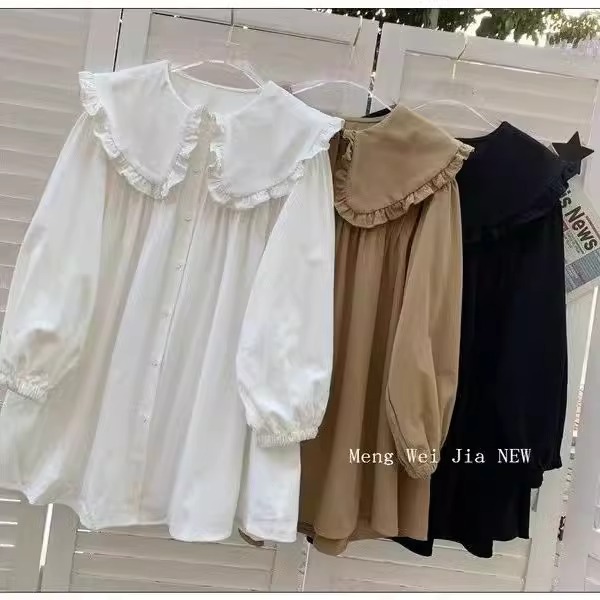 Large size fat sister Korean version of Chic niche doll collar shirt dress female spring and autumn design sense top