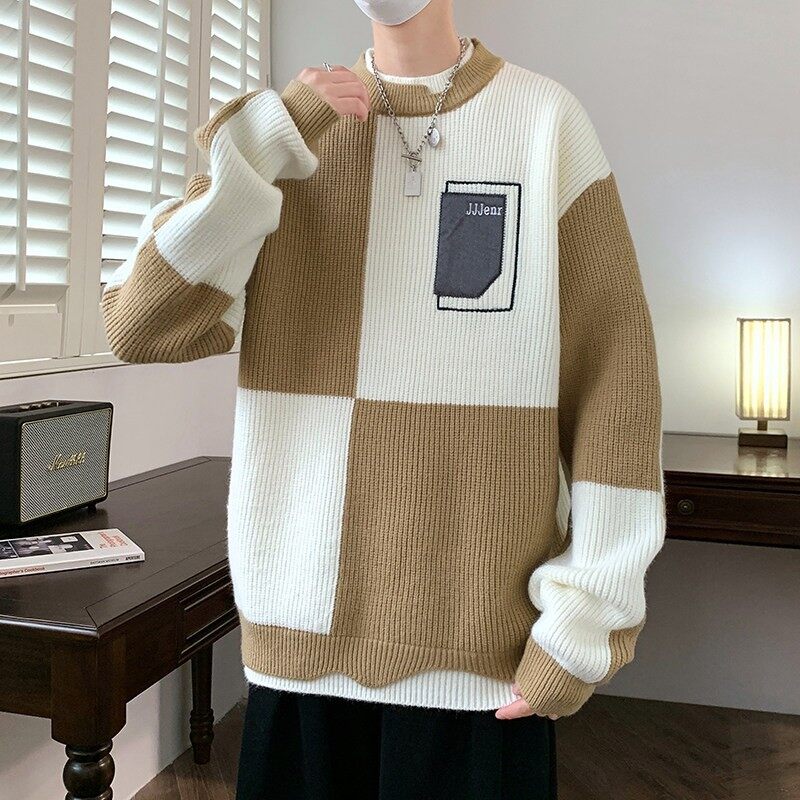 Casual sweater men's long -sleeved sweater Hong Kong wind loose sweater bottoming shirt