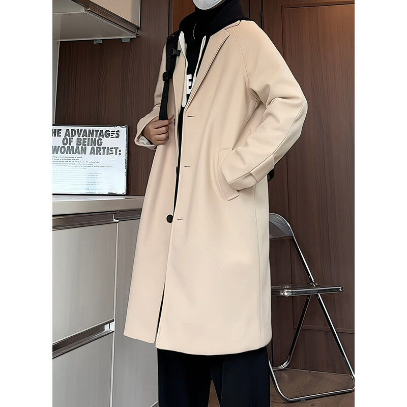 Men's woolen coat mid-length knee-length windbreaker