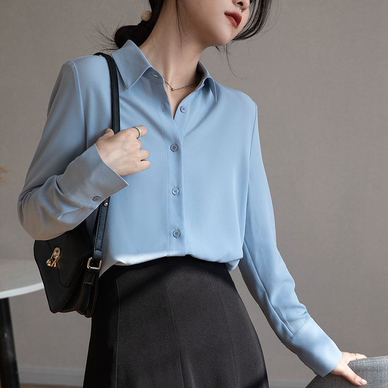 New design sense niche spring and autumn casual commute shirt long -sleeved V -neck shirt high -level sense format