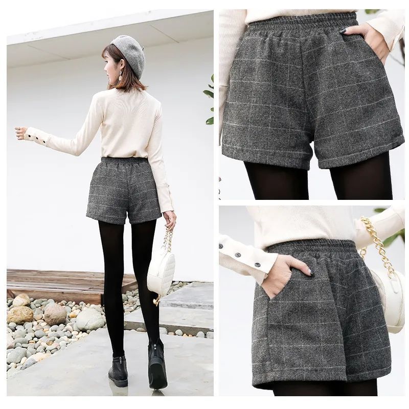 Shorts for women in autumn and winter, high-waisted, versatile, wide-legged, fashionable and slim, winter bottoming woolen boot pants