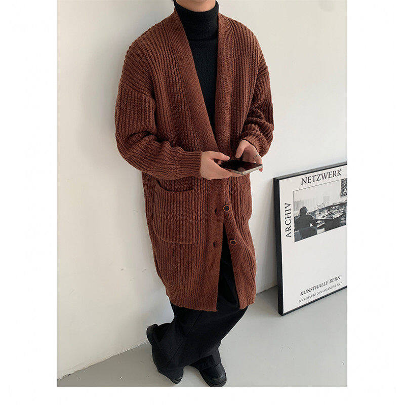 Men's loose mid-length cardigan long-sleeved sweater sweater jacket