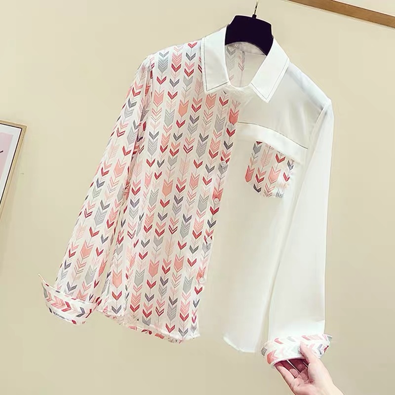 New design niche tops, new fashionable printed long-sleeved chiffon shirts, women's fashion shirts