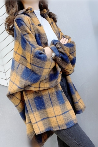 new spring plaid shirt female middle long new Korean version of the loose retro shirt jacket jacket