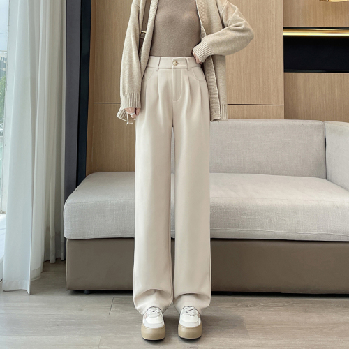 Spot Mao Woors Wide Pants Autumn and Winter New Straight Loose Loose High -waist Winter Casual Pants Autumn and Winter Plel Women's Pants