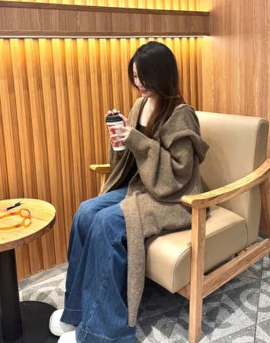 Korean lazy wind hooded long over -knee knitted cardigan female autumn and winter thick loose and thin jacket coat
