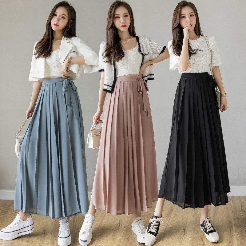 Spring and summer new Korean version of large skirt pants pressure pleated wide leg pants chiffon casual pants large size women's pants
