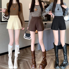 Winter thickened new loose waist lace, versatile knitted casual short pants, women wearing wide -leg pants