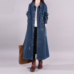 Autumn new literary large size casual loose, long, old grinding white pure denim shirt skirt