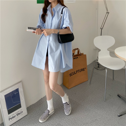 Short-sleeved summer Korean style loose slimming top shirt dress fashionable