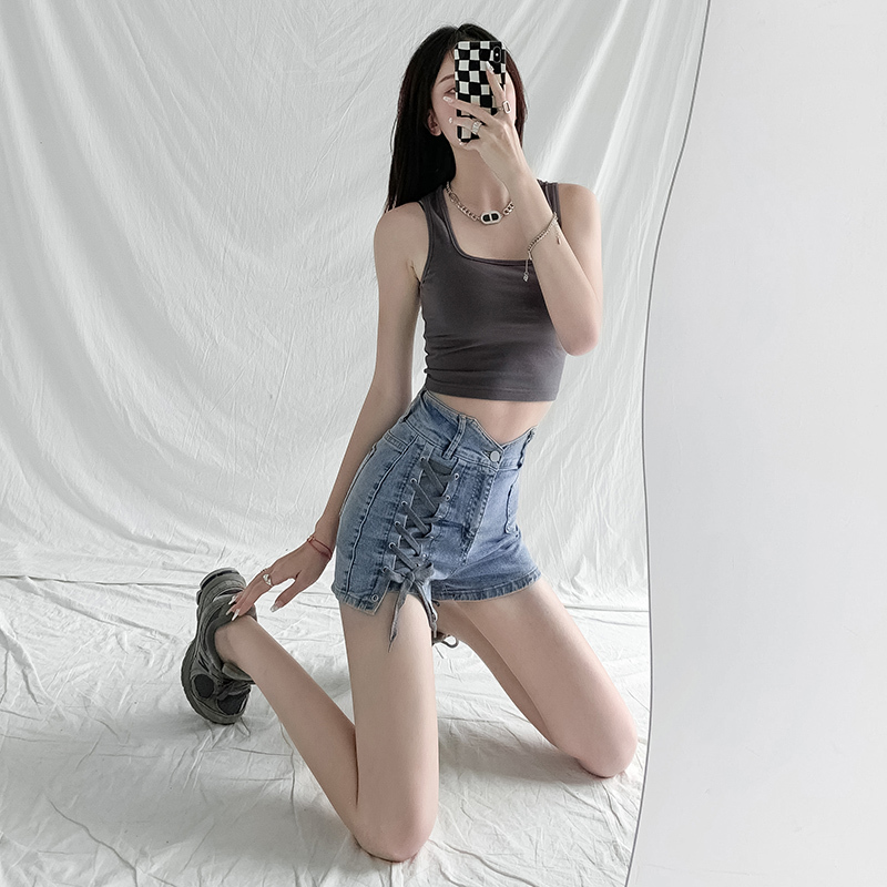 Stand -up drawing denim shorts in summer high waist high waist, thin hip tightness, hot girl super short hot pants tide