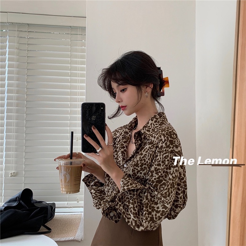 Design Significant Leopard Long Sleeve Shirt Women's Early Autumn New Vintage Fashionable tempera
