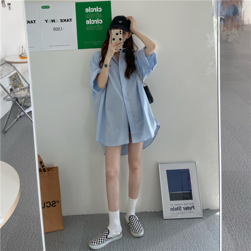 Short-sleeved summer Korean style loose slimming top shirt dress fashionable