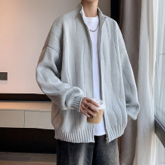 Knitted cardigan men's trendy stand collar loose ins sweater