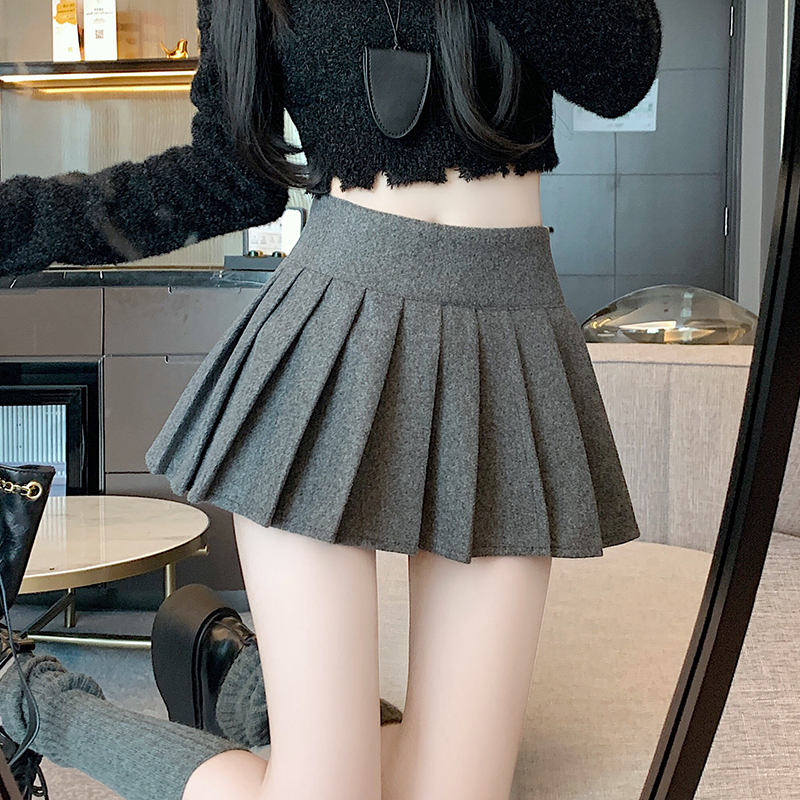 Black woolen skirt skirt women's new high -waisted pleated skirt A -line skirt skirt umbrella skirt skirt