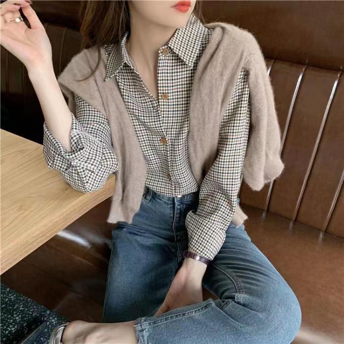 women's retro Hong Kong style versatile tops autumn loose design niche long-sleeved shirt jacket
