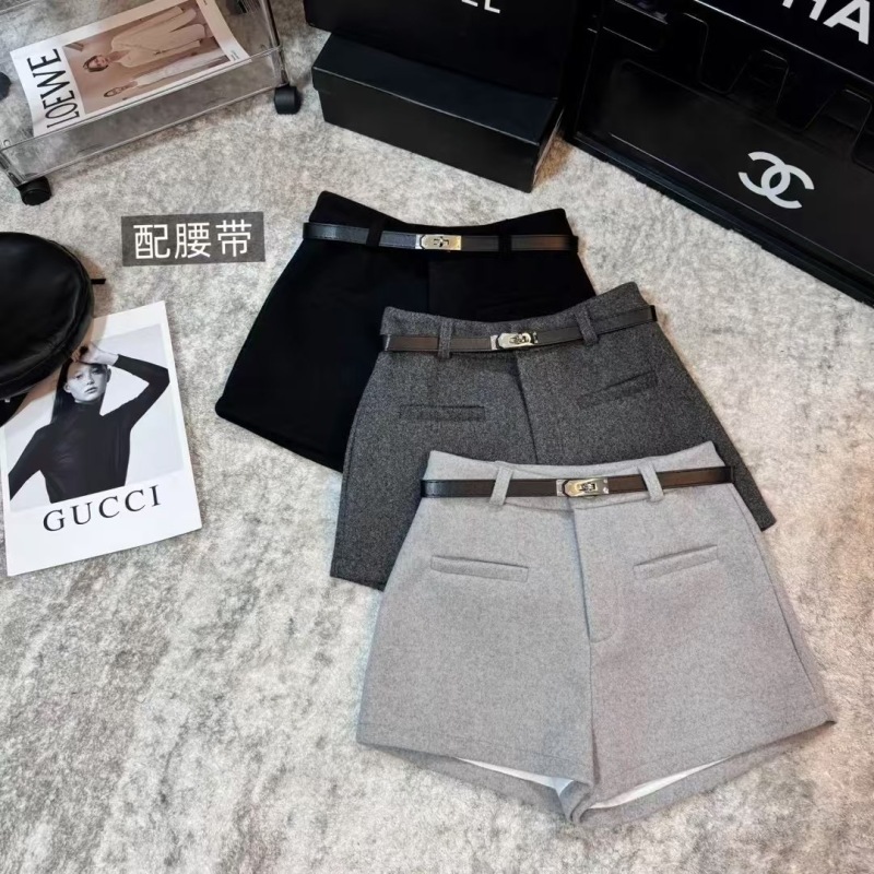 Mao woolen autumn and winter short pants female new outer wearing leisure high -waisted high -waisted wild gray loose wide -leg pants