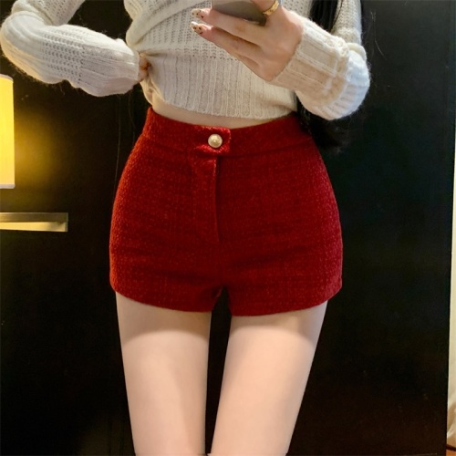 Mao woolen shorts women autumn and winter new versatile high -waisted high -waisted pants loose and thin, wearing wide -leg shorts