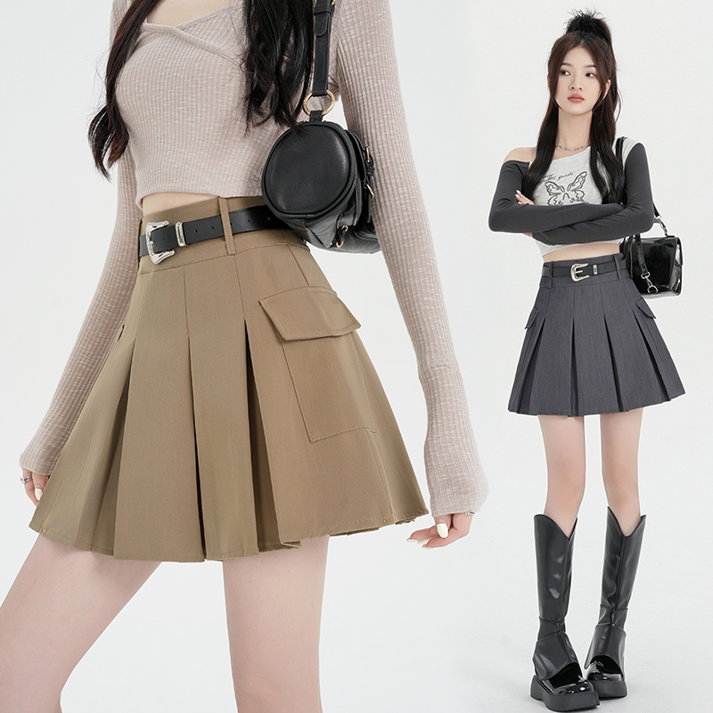 High -waist suits pleated skirt Female spring and summer new casual bag hip skirt A -line wearing short skirt