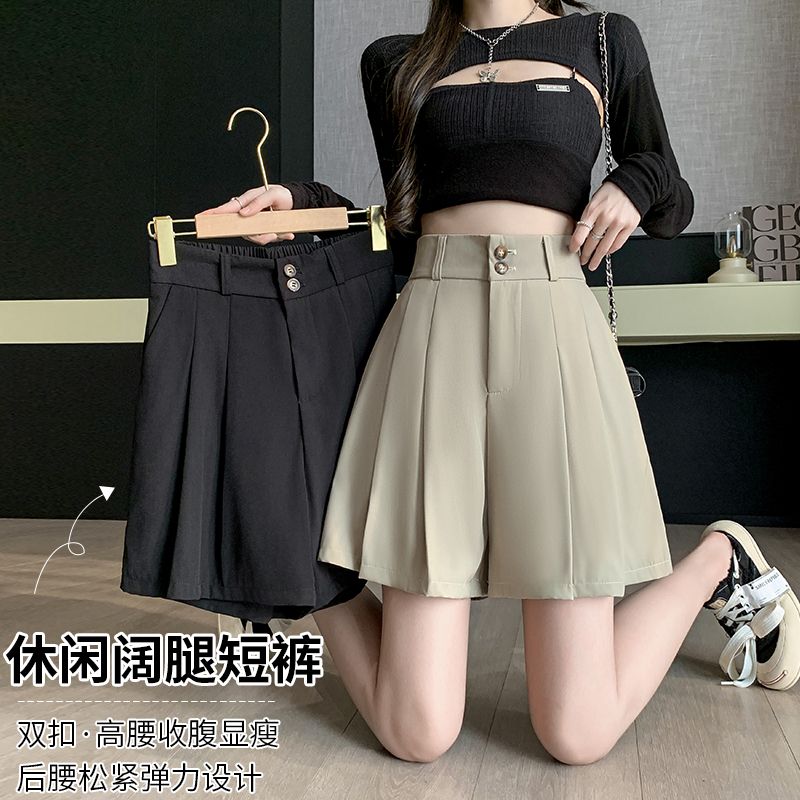 Installing the abdomen shorts, women's spring and summer new high -waisted A -line leisure bottom wearing wide -legged hot pants