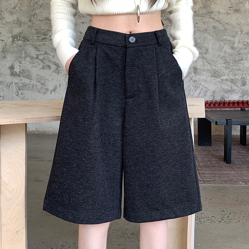 Spot high -end gray wool woolen woolen pants pork pants wide -leg pants Children in autumn and winter high waist and thin waist, wild shorts, pants