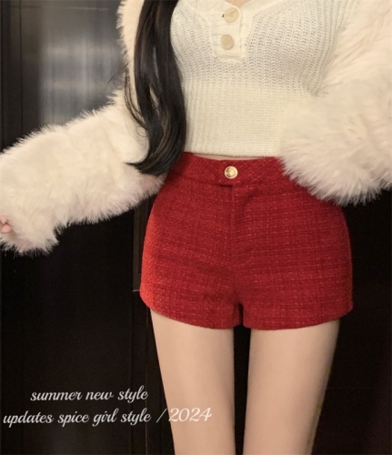 Mao woolen shorts women autumn and winter new versatile high -waisted high -waisted pants loose and thin, wearing wide -leg shorts