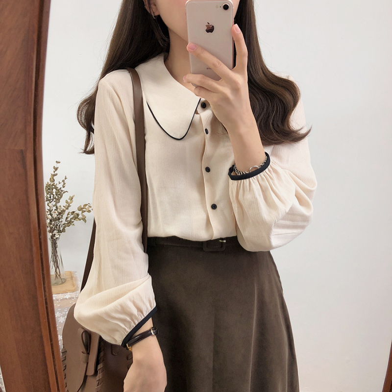 New Korean Academy style retro Hong Kong style shirt design niche corduroy top base shirt