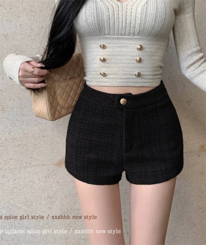 Mao woolen shorts women autumn and winter new versatile high -waisted high -waisted pants loose and thin, wearing wide -leg shorts
