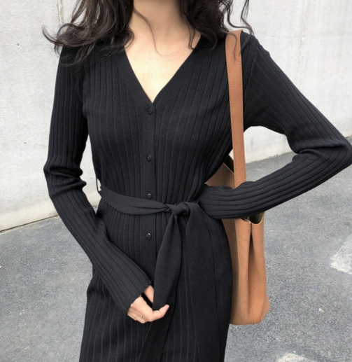 Slim mid-length over-knee sweater skirt with knitted dress for women