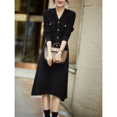 French style stylish knitted dress solid color waist-hugging and slimming base small black skirt