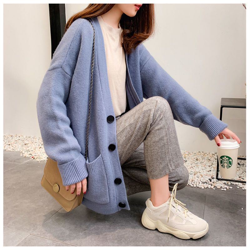 New Korean style student loose large size lazy pocket knitted sweater internet celebrity jacket
