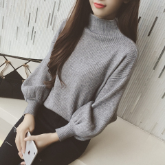 Half turtleneck lantern sleeve sweater women pullover Korean short loose base shirt autumn and winter puff sleeve knitted jacket