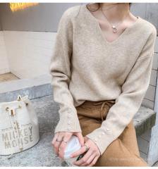 Autumn and winter Korean loose v-neck sweater long-sleeved pullover knitted sweater