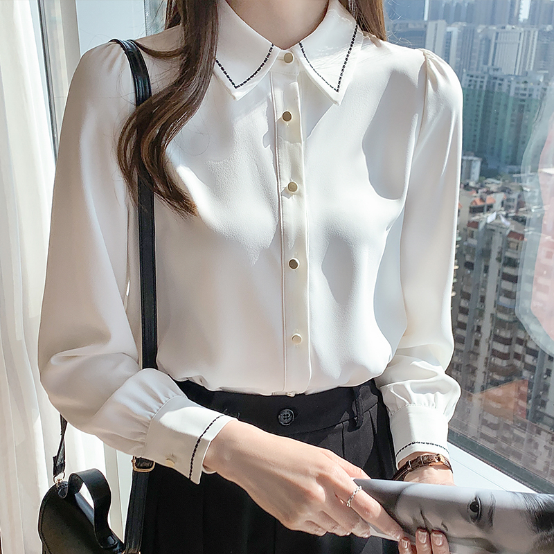Spring satin shirt for women long-sleeved design niche contrast color inner top professional dress shirt