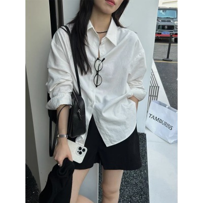 Autumn Korean basic white shirt for women's autumn new loose and versatile long-sleeved shirt