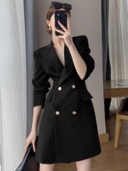 High-end waist-hugging black dress with a new temperament slim goddess style skirt