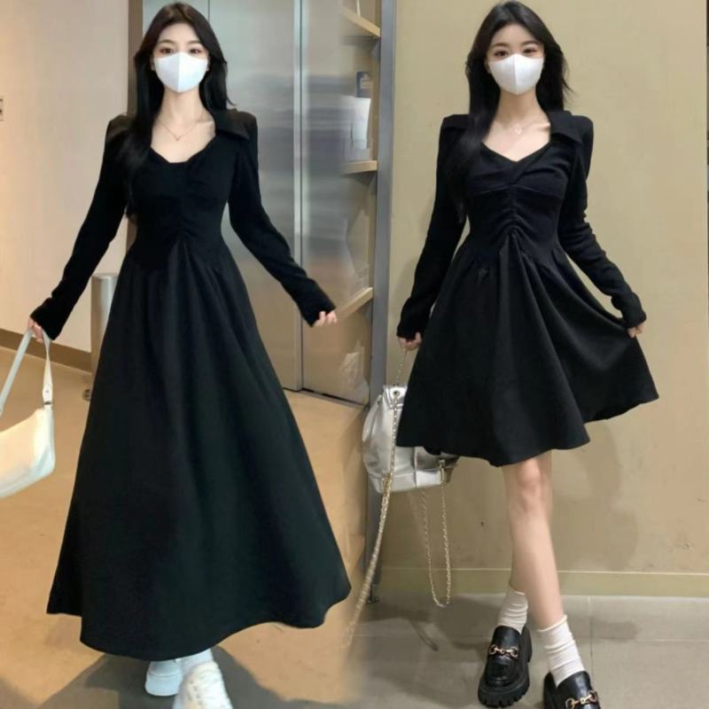 Slimming the waist and belly to make you look slim skirt fat mm high-end polo long-sleeved dress