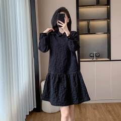 Lapel nail beads autumn long-sleeved jacquard dress fashionable and stylish mid-length skirt