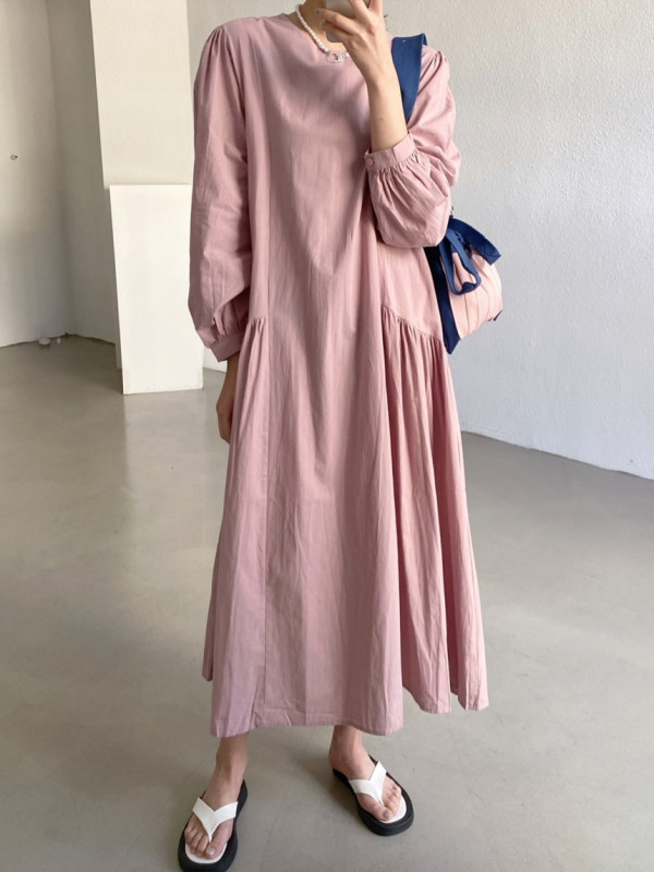 Spliced ​​pleated long large swing loose dress
