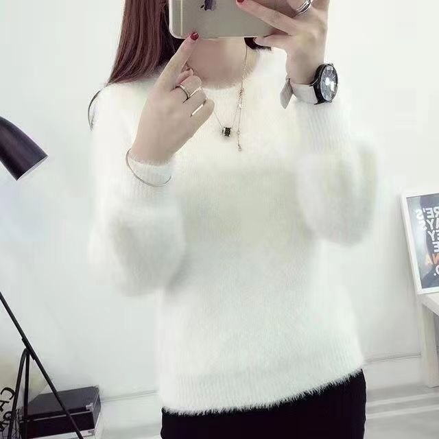 New Korean style loose imitation mink round neck knitted base shirt mohair pullover sweater