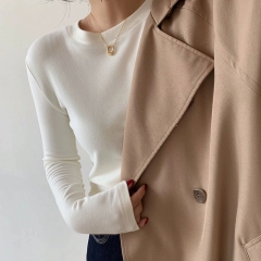 Official pictures simple solid color long-sleeved T-shirt for women in Autumn velvet fur coated bottom shirt Korean style slim fit top