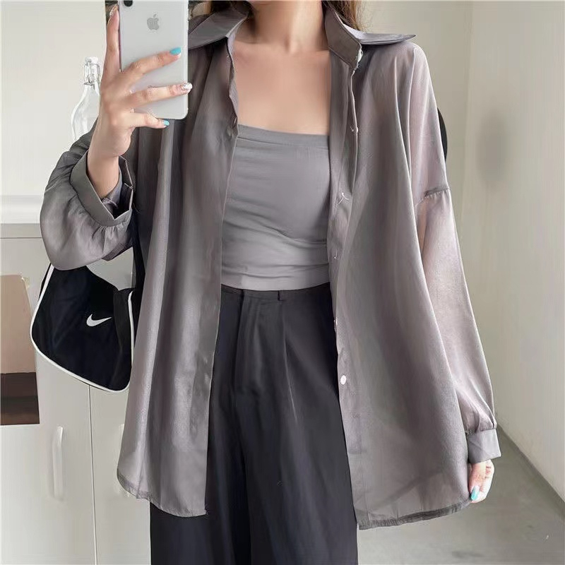 Spot shirt ice silk chiffon sun protection clothes UV proof women's suspender skirt with blouse cardigan jacket