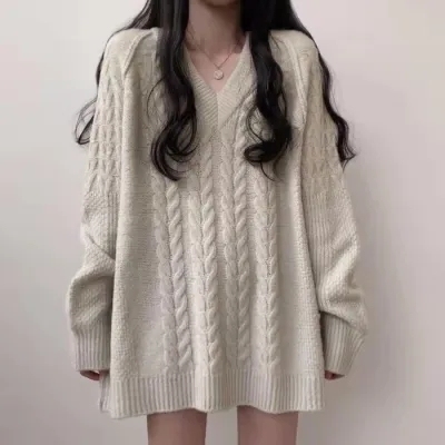 Korean chic autumn and winter mid-length twist sweater dress for women fashionable retro solid color versatile lower body missing knitted sweater