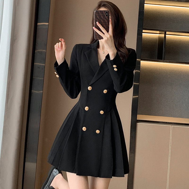 Suit dress for women with high waist double-breasted temperament goddess style commuting professional skirt