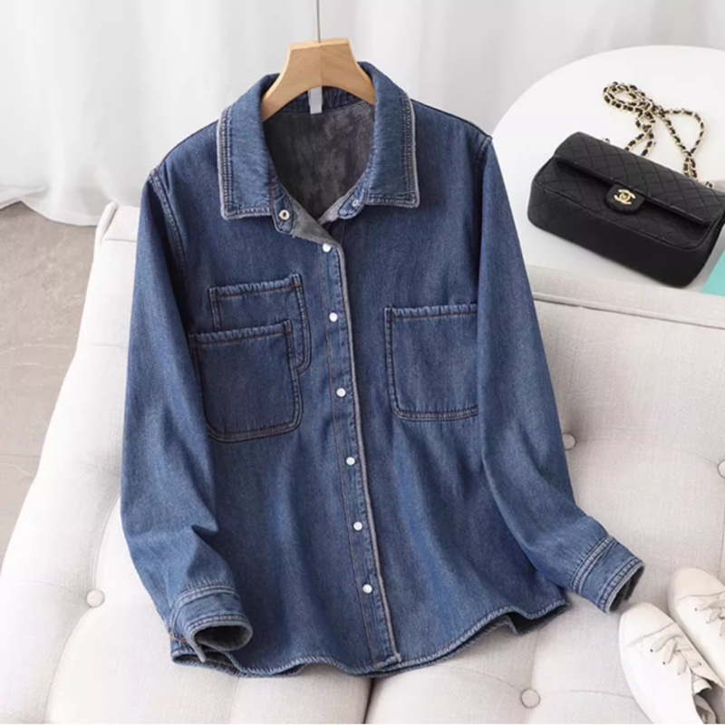 Women's European and European autumn and winter new style washable loose thickened warm bottoming shirt integrated velvet jacket