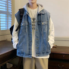 Denim vest men's autumn new loose jacket Hong Kong style versatile work jacket